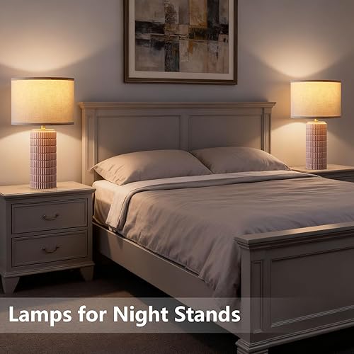 Miniatura 5 de Juego de 2 lámparas de mesa modernas de cerámica, lámpara de noche para decoración de dormitorio, lámpara de mesita de noche con 3 temperaturas de