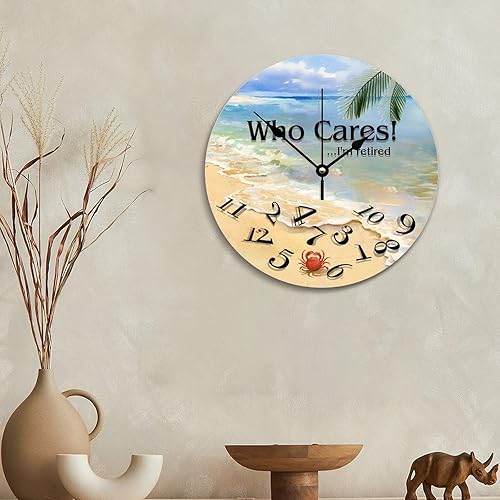 Miniatura 6 de ArogGeld Colorful Who Cares I Am Retired - Reloj de pared grande para casa de playa, funciona con pilas, 12 pulgadas, silencioso, sin tictac, reloj