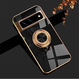 EYZUTAK Electroplated Magnetic Ring Holder Case for Google Pixel 7, 360 Degree with Rotation Metal Finger Ring Holder Magnet Car Holder Soft Silicone Shockproof Cover for Google Pixel 7-Black