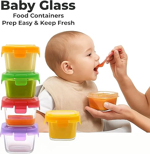 Miniatura 9 de ARSUK Juego de 6 recipientes pequeños de vidrio para almacenamiento de alimentos, cuadrados de 5 onzas líquidas, a prueba de fugas, sin BPA, tapas