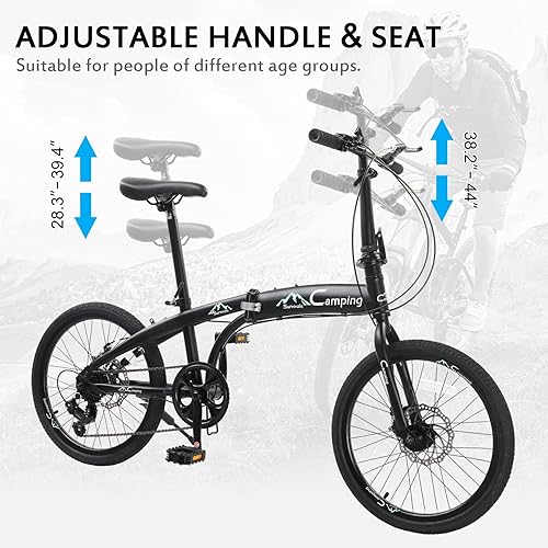 Miniatura 5 de Ktaxon Bicicleta plegable de 20 pulgadas para adultos, bicicleta plegable de 7 velocidades con 100% montada, doble efecto de choque, potentes frenos