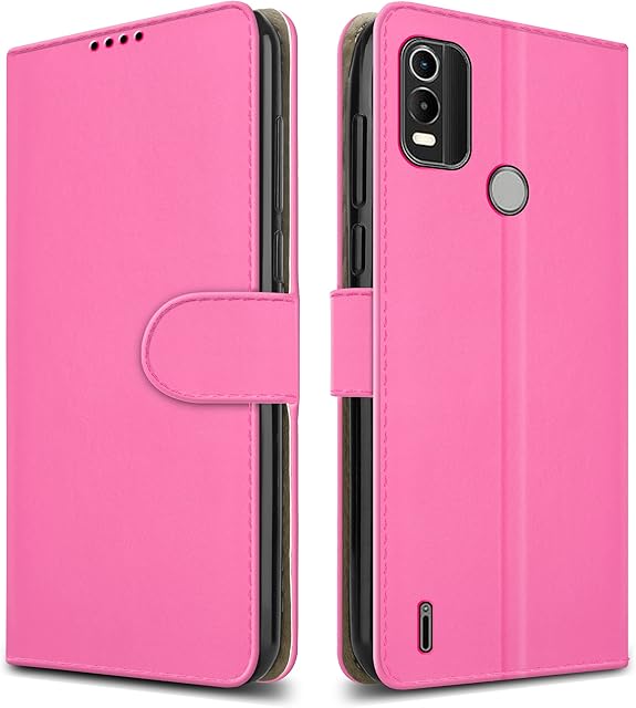 For Nokia C21 Plus Leather Phone Case, Magnetic Closure Full Protection Book Folio Design, Wallet Case Cover [Card Slots] and [Kickstand] For Nokia C21 Plus - Pink