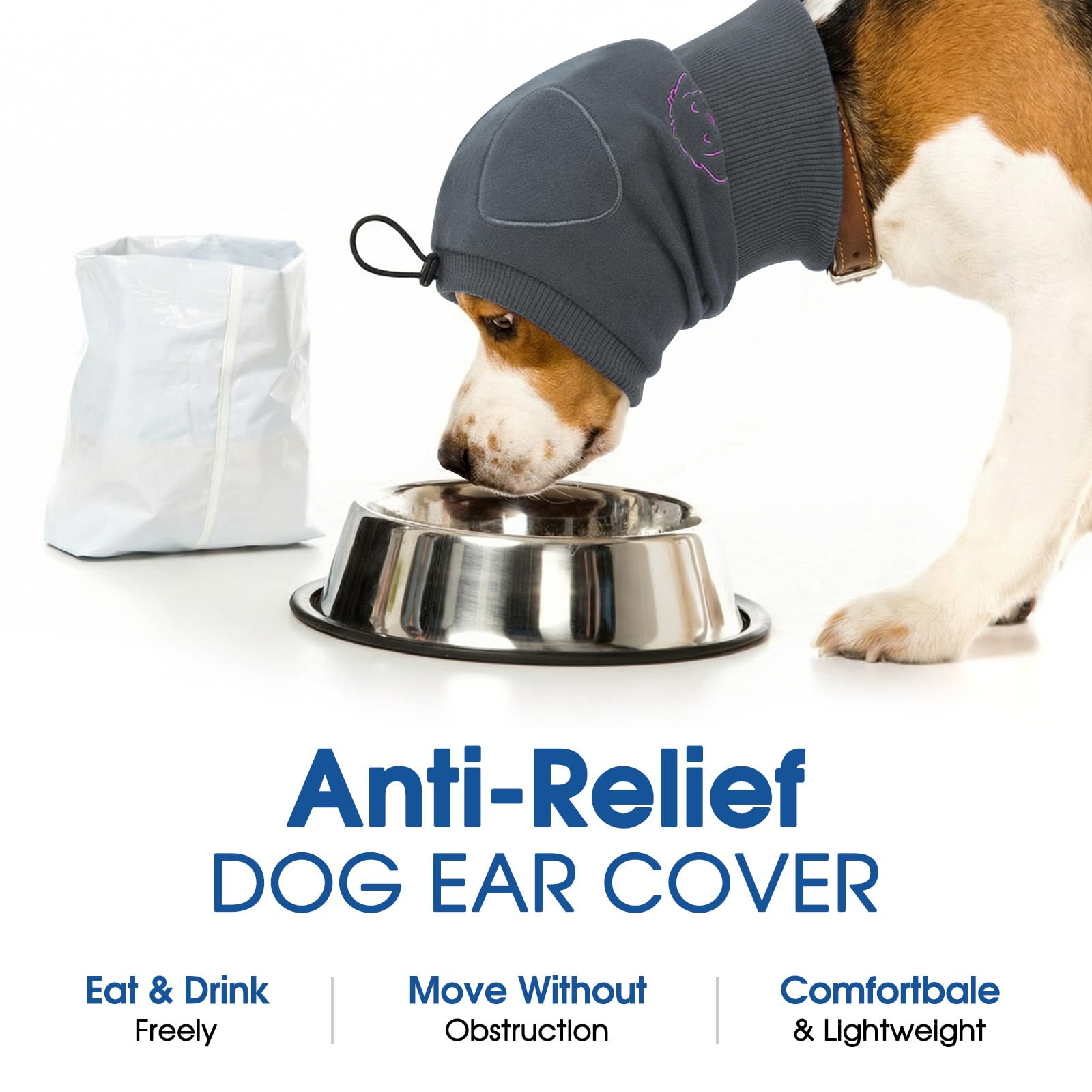 No Shake Ear Wraps for Dogs, Adjustable Dog Ear Cover with SoundProof Pads, Anxiety Relief Pet Ear Muffs Noise Protection Dog Calming Hoodie for Hematoma, Grooming, Fireworks, Thunder, Grey L — view 7