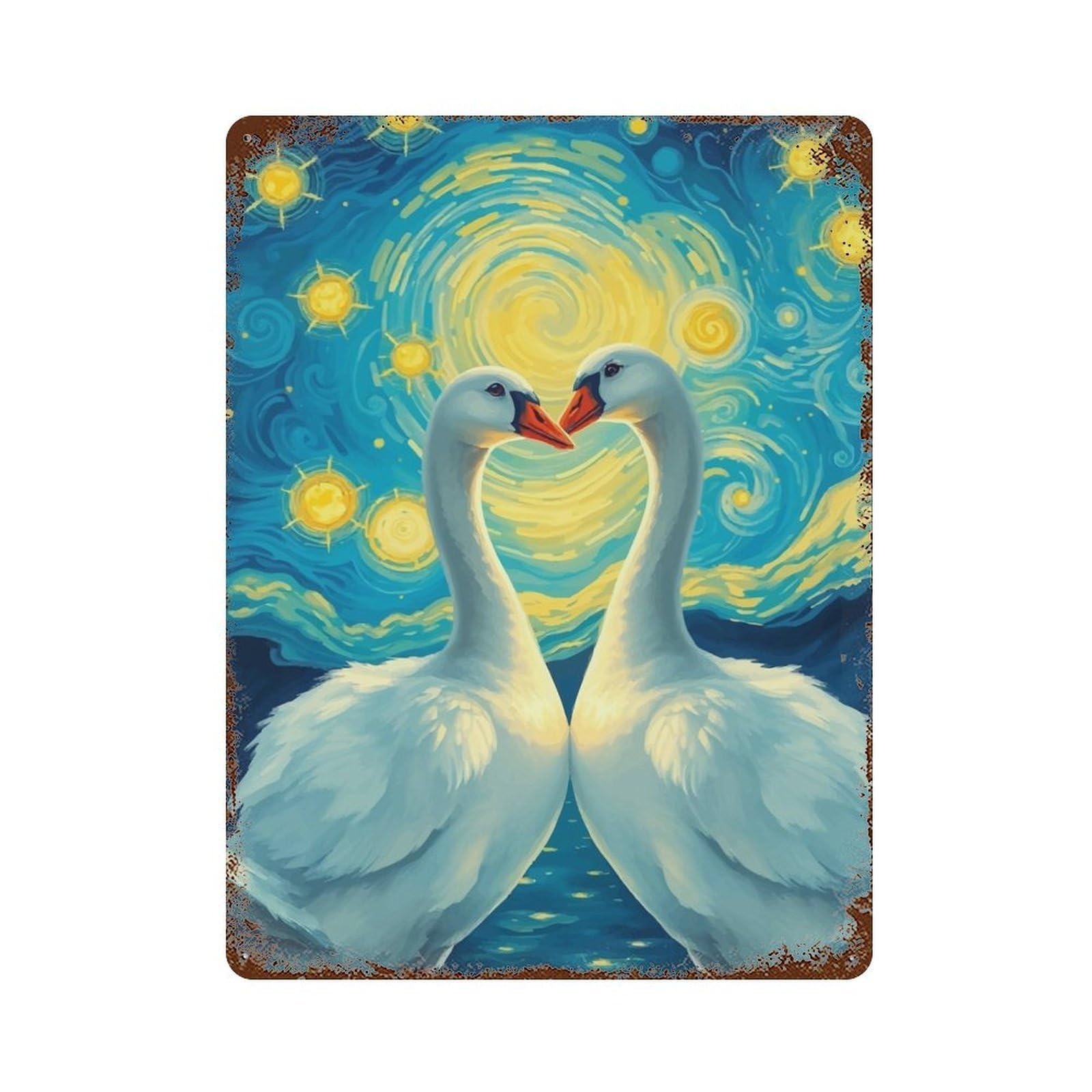 Goose Under Starry Night Rustic Tin Plaque 15.7"x11.8", Ideal for Shed, Workshop And Garage Wall Decor