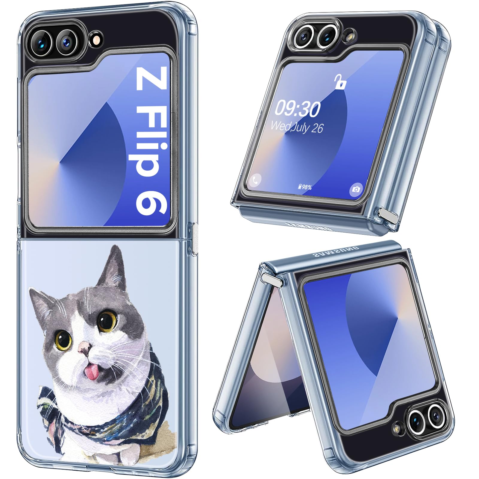 Coque Z Flip 6 transparente en silicone flexible avec motif chat discret - 8