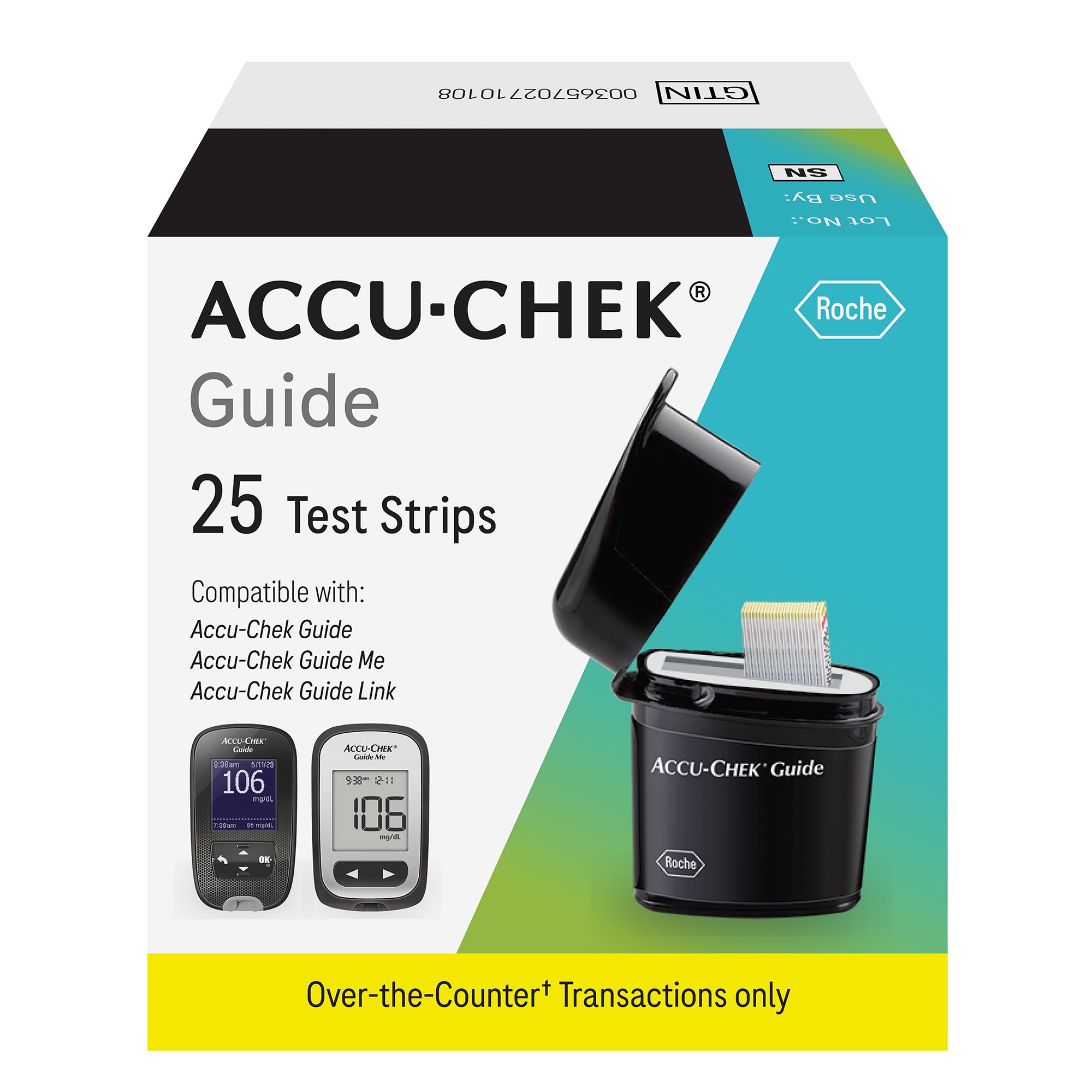 Accu-Chek Guide Glucose Test Strips for Diabetic Blood Sugar Testing (Pack of 25)
