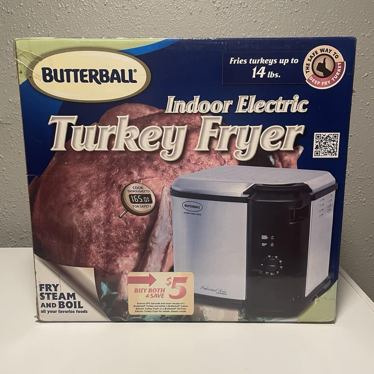 BUTTERBALL STAINLESS STEEL14LB INDOOR ELECTRIC TURKEY FRYER - also Fry & steam and boil all your favorite foods, butterball professional series by MASTERBUILT - USE YEAR ROUND - 1650 WATTS