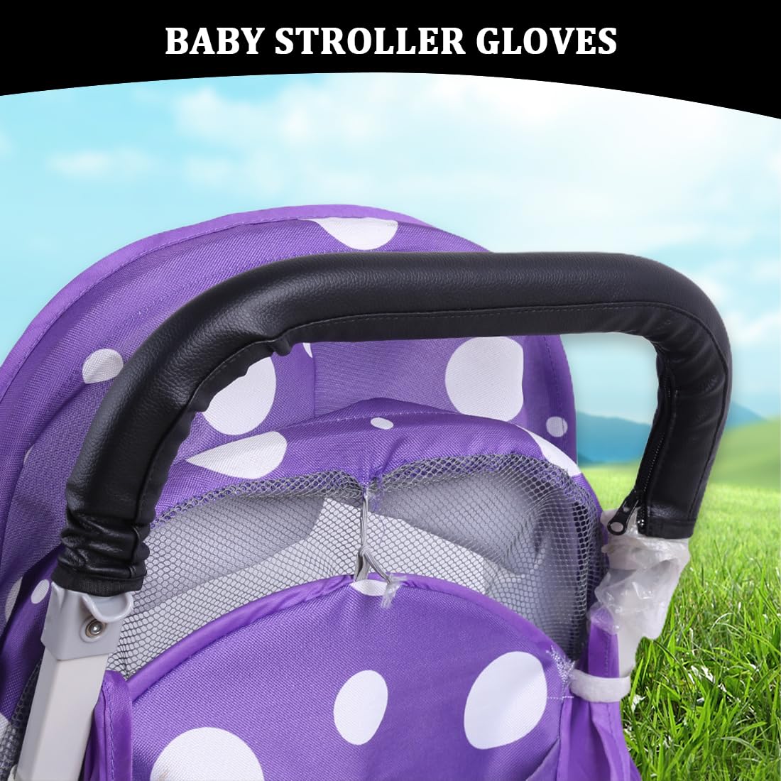 1 pezzi di copertura per passeggino, Maniglia universale in pelle PU passeggino protezione maniglia con chiusura lampo per passeggino e passeggino nero