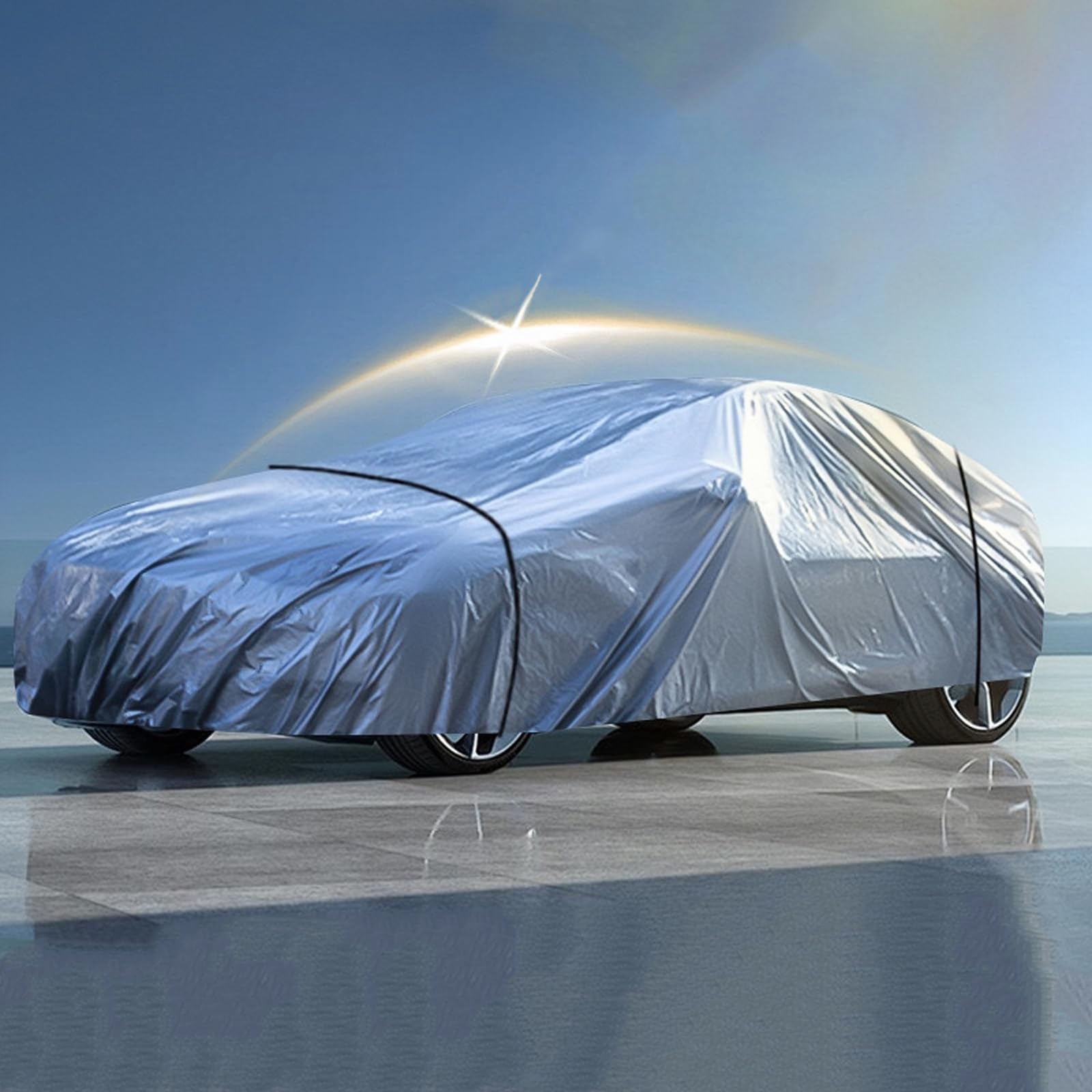 TAME Car Cover Sunscreen UV Protection, Car Cover Waterproof All Weather for Automobiles, Indoor Outdoor Sunscreen Heat Protection Dustproof Anti-UV Scratch-Resistant, Silver (Fit Sedan Length 4.2M)
