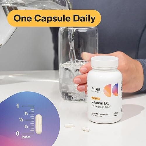 Miniatura 4 de PureFormulas Vitamina D3 5,000 UI 125 mcg - Suplemento de vitamina D pura para la formación saludable de huesos, dientes, salud cardiovascular y