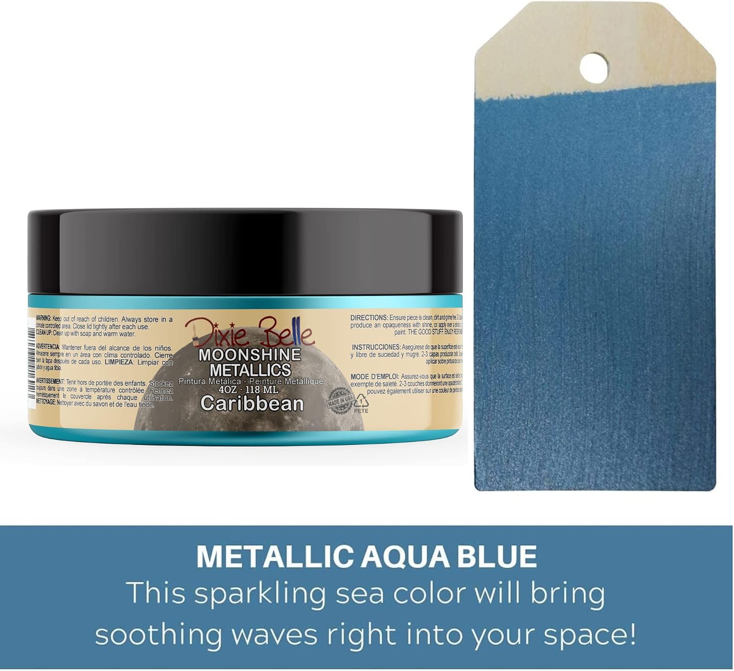 Dixie Belle Moonshine Metallics | Caribbean (4oz) | Water-Based Shiny Chalk Mineral Paint | Metallic DIY Furniture Paint