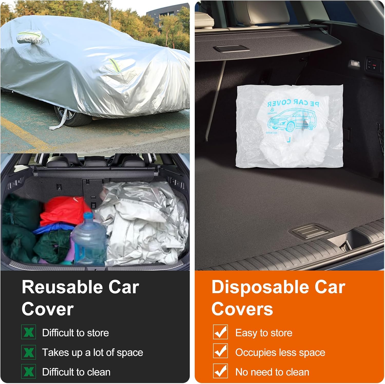 Sibba 4 Pack Disposable Car Cover, 13.1 ft x 23 ft Large Clear Plastic Car Cover Universal Vehicle Covers Waterproof Rain Dust Garage Covers with Elastic Band for Outdoor Snow/Rain Weather Protection