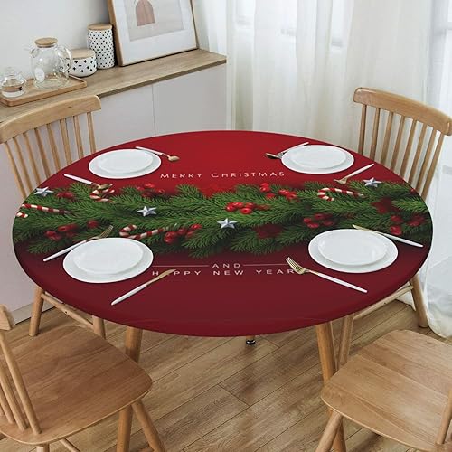 Vista 116 de Delerain Mantel redondo ajustable de bolas de Navidad, mantel redondo impermeable con borde elástico, lavable, para interiores y exteriores, se