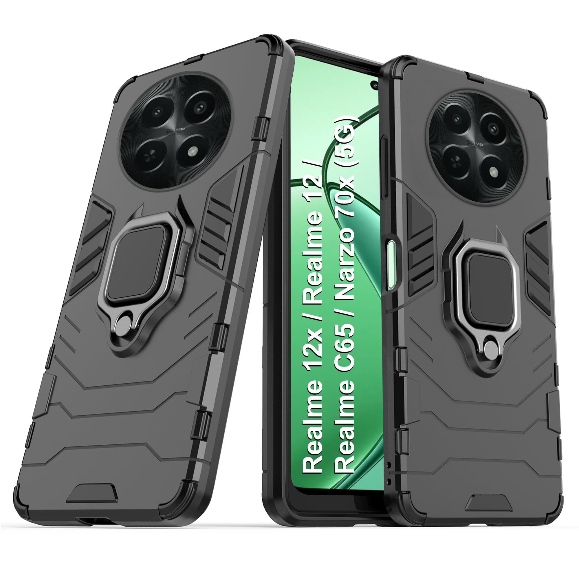 CEDO Rugged Realme 12x / Realme 12 / Realme C65 / Narzo 70x (5G) Defender Case | Rotating Ring Holder & Kickstand in-Built | Military Grade Armor | Bumper Back Cover (Black) (B0D39ZHR8C) Amazon Price History, Amazon Price Tracker