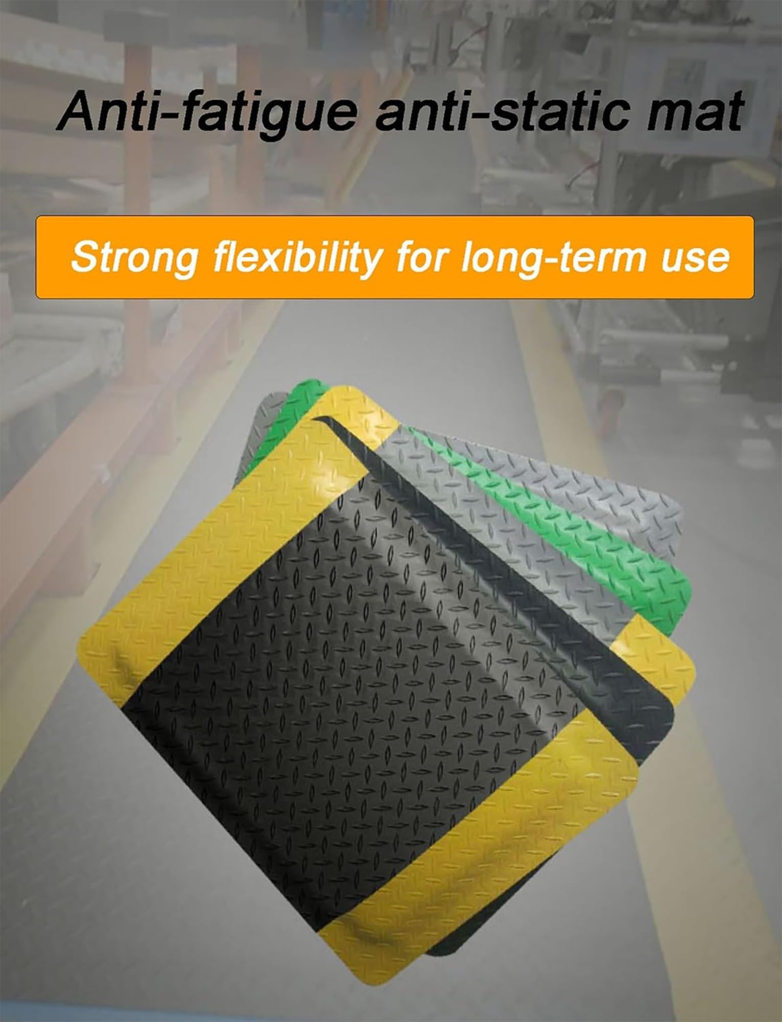 Alfombra antifatiga Industrial PVC 20mm Esterilla Suelo Antideslizante | Para talleres y almacenes con acolchado cómodo, diseño diamante y apoyo prolongado(Black-Yellow,70x60cm)
