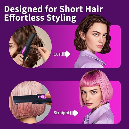 Miniatura 3 de Plancha plana de titanio pequeña para cabello corto, mini alisador de pelo inalámbrico y rizador para viajes, doble voltaje, portátil, recargable