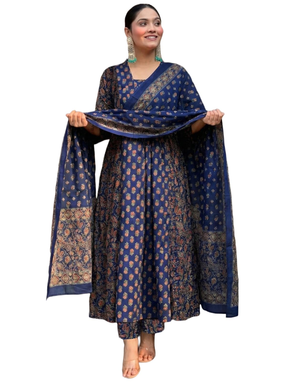 anni designer Women's Viscose Printed A-Line Kurta Set with Pant and Dupatta | Ethnic Wear Dress | V-Neck | 3/4 Sleeve Indian Traditional Outfit for Women-picture-33