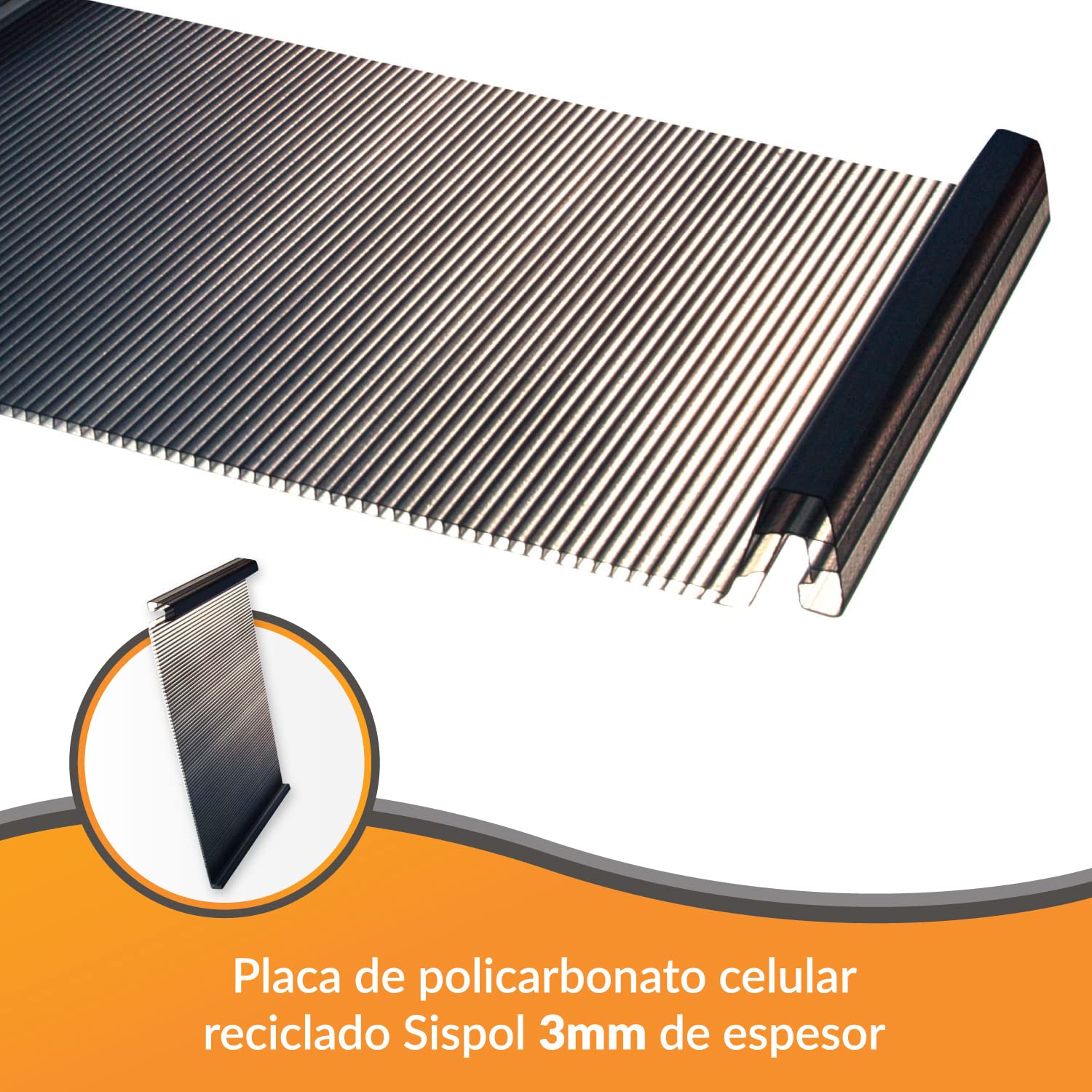 Kit Placas de policarbonato celular reciclado Sispol gris 3 mm cubierta - Medida final 3000 x 1000 mm - Incluye accesorios de instalación
