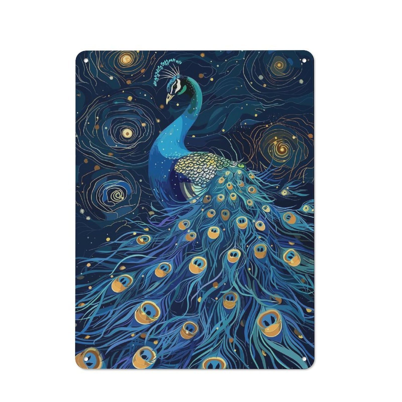 Junmoney Elegant Peacock In Starry Night Friendly Metal Wall Decor 40X30cm, Decorative Metal Plaque For Tea Room, Shop Wall Or Breakfast Area