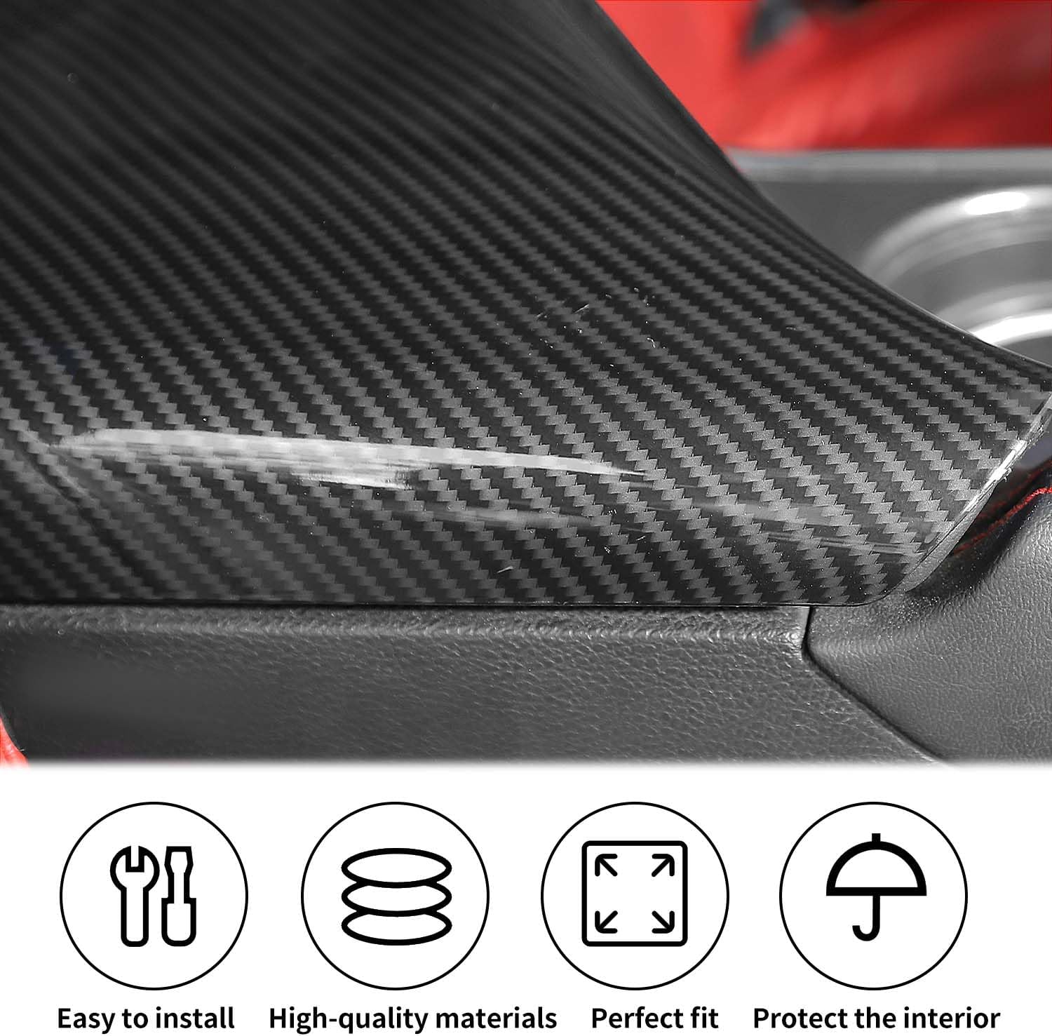 JWWY for Challenger Armrest Cover Case Pad Center Console Cover Decoration Trim for 2015-2026+ Dodge Challenger Interior Accessories, ABS Carbon Fiber