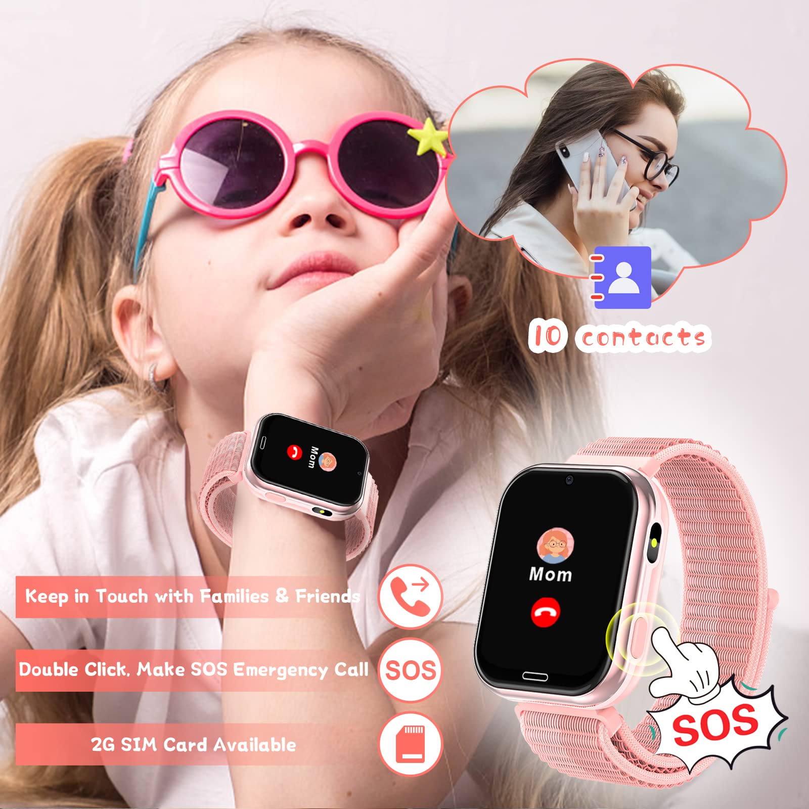 Smartwatch Für Kinder Mit Telefon-Funktion, SOS-Notruf, Spielen Und Kamera – Bunt, Praktisch, Mit Wecker Und Taschenlampe