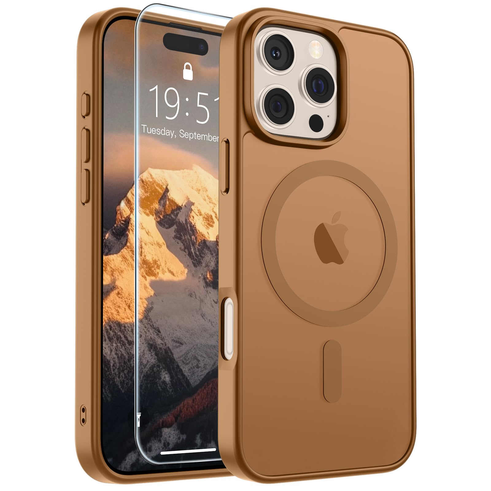 SUPFINE Magnetic for iPhone 16 Pro Case Brown | With Screen Protector, Translucent Matte, Compatible with MagSafe, Military Grade Drop Proof, Rugged Shockproof Protective