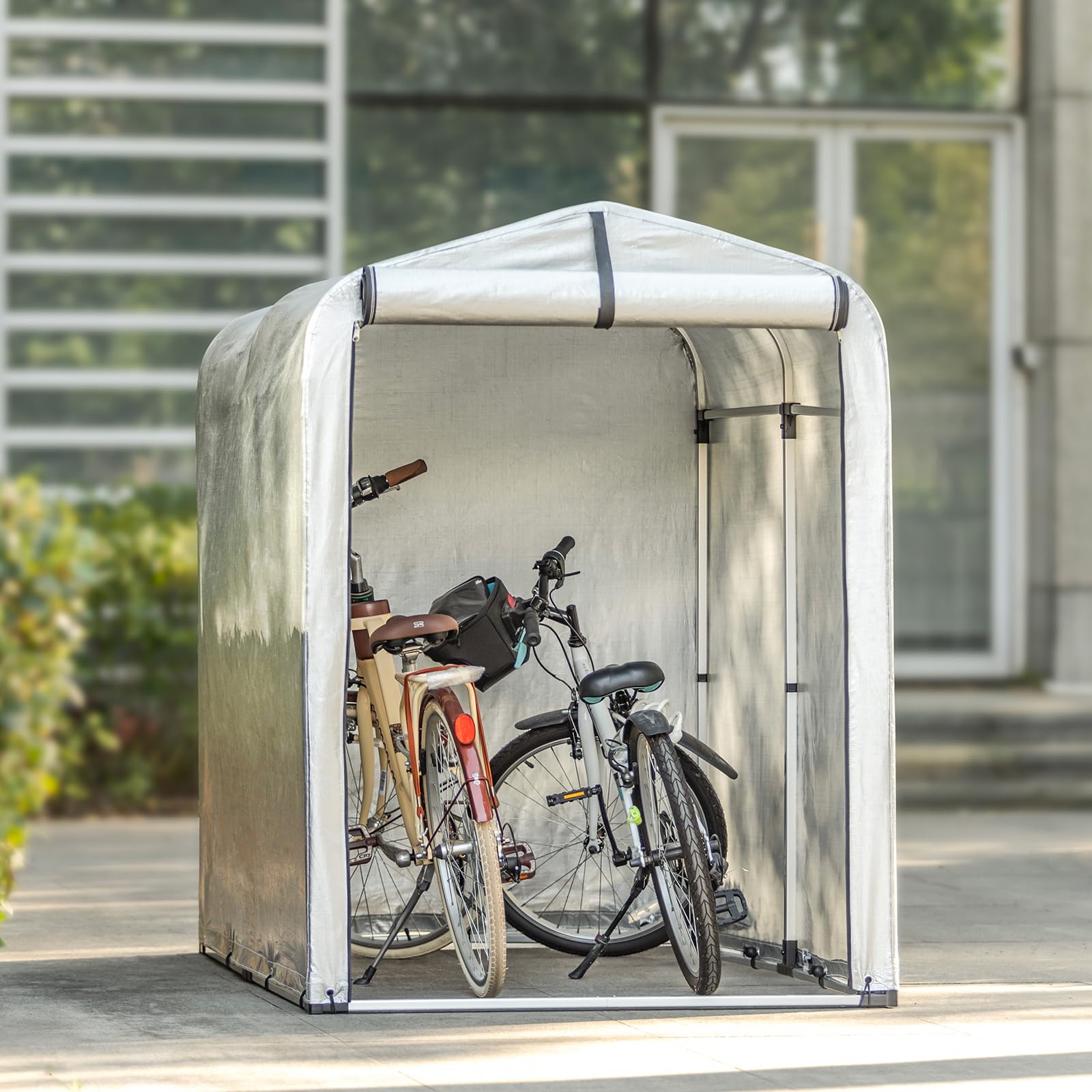 SoBuy Fahrradgarage wetterfest Geräteschuppen für 1-2 Fahrräder Carport Zelt mit UV-Schutz Fahrradschuppen für Regenschutz Terrasse Motorrad Garage Gartenhaus mit Aluminiumrahmen 120x163x176cm KLS11