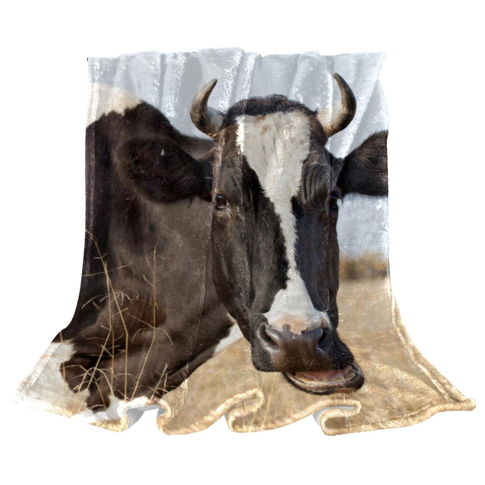 Couverture polaire vache microfibre chaude plaid jeté de canapé 150x130 cm