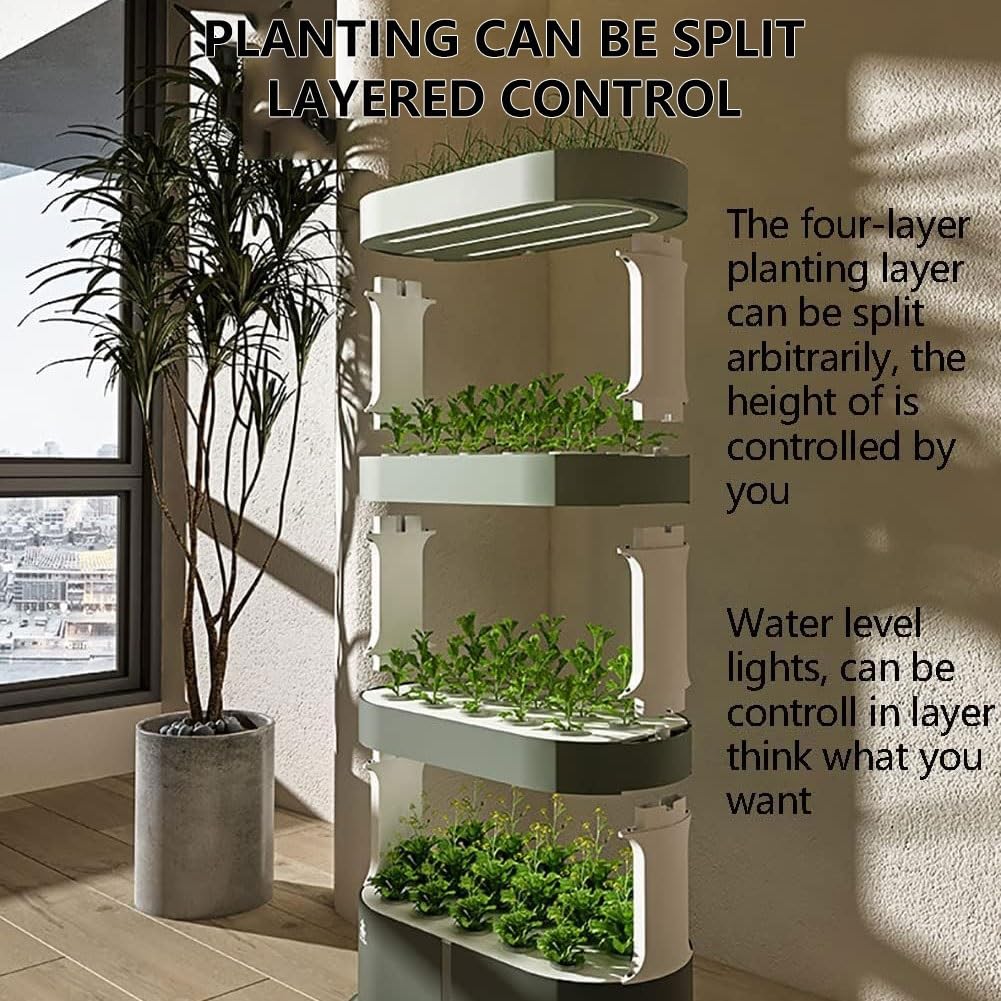 Kit de Sistema de Cultivo hidropónico for jardín, Torre de Cultivo hidropónico de 48 cápsulas con luz de Crecimiento LED y riego automático, Sistema automático de jardinería Interior(Green)