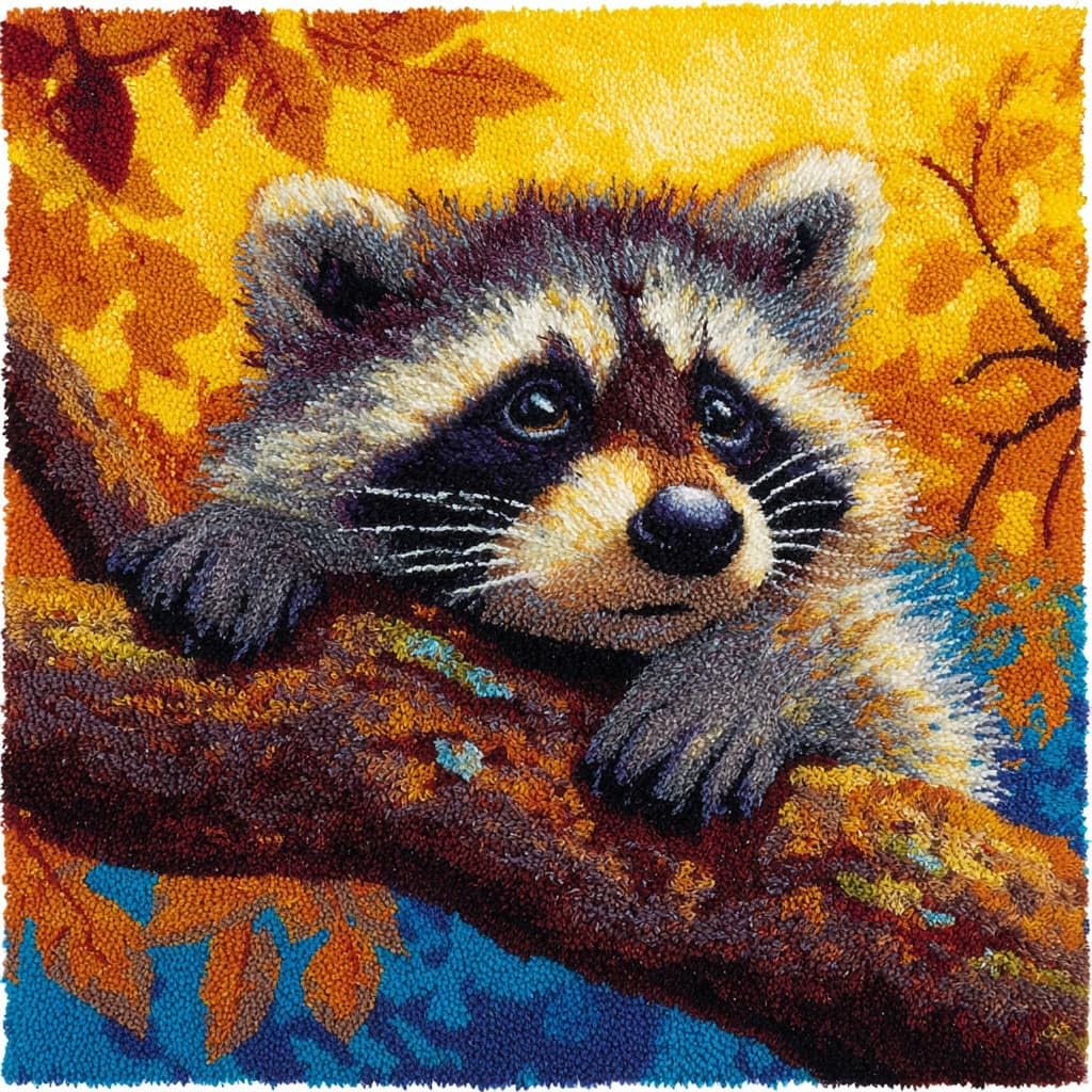 WallustrioaW Latch Hook Kits for Adults,Animal Raccoon
