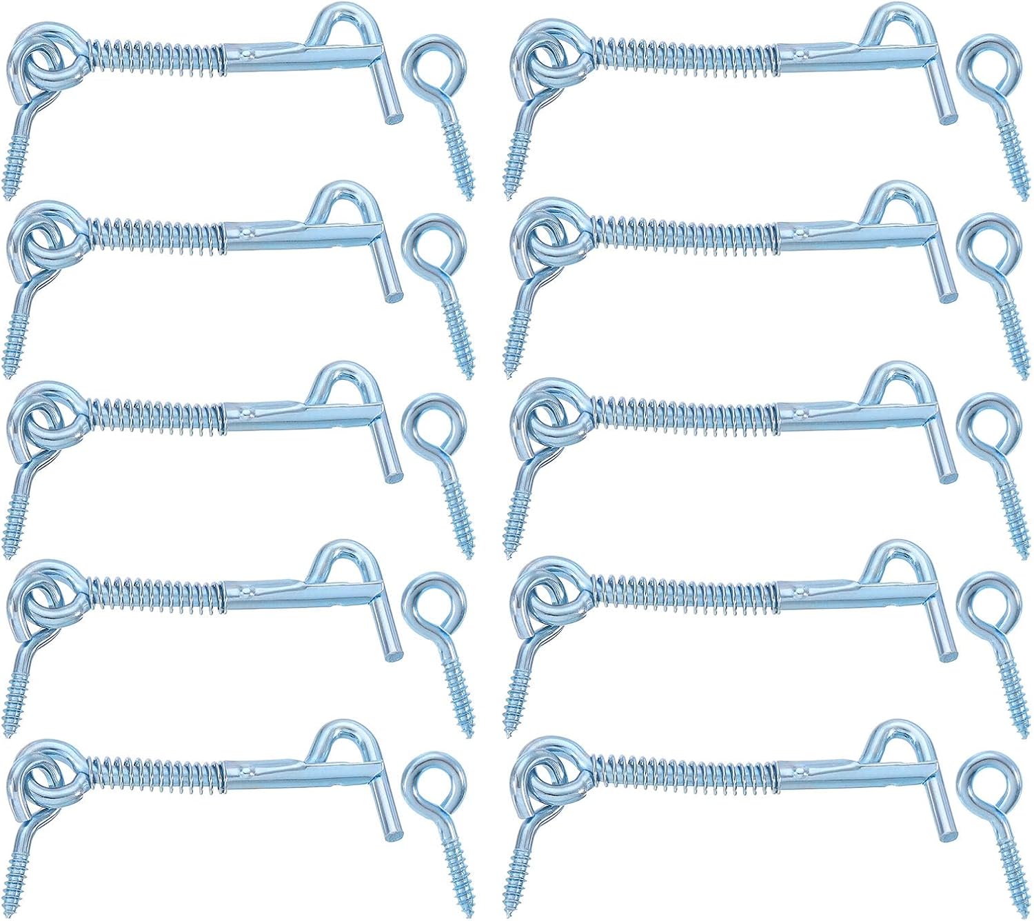 uxcell 20Pcs Safety Hook and Eye Latch, 2.5" 3" Iron Gate Hook and Eye Latch with Spring Lock for Family Farm Gate, Bathroom Doors, Barn Doors