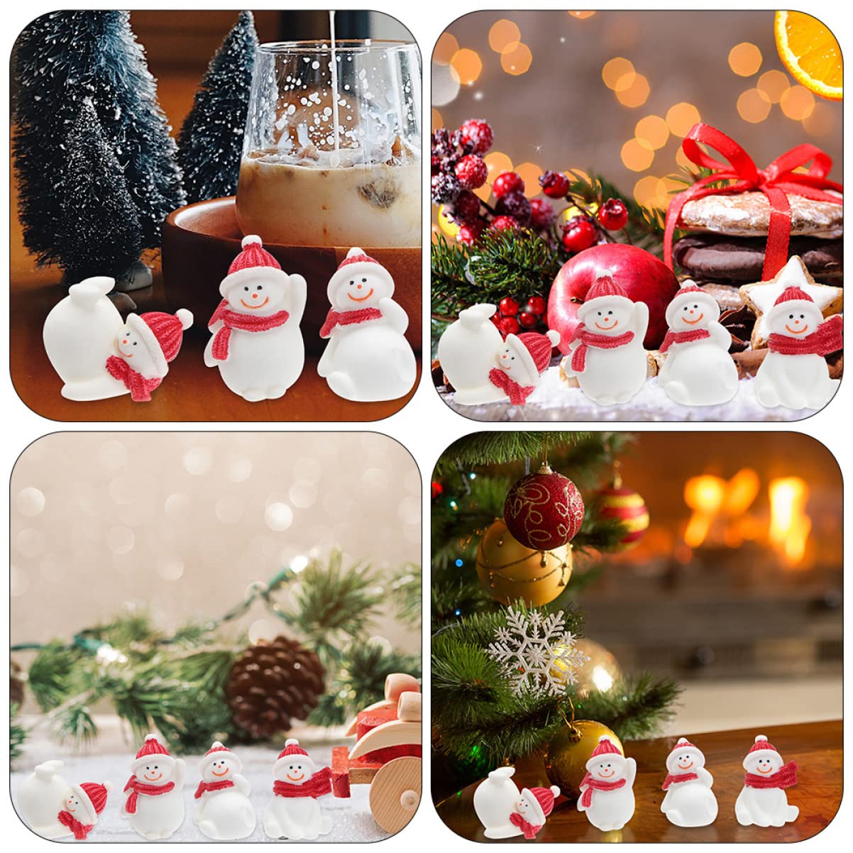IWOWHERO 4pcs Christmas Snowman Ornaments Adorable Resin Decorations for Landscaping for Home Decor Party Supplies and Giving Compact Xmas Adornments