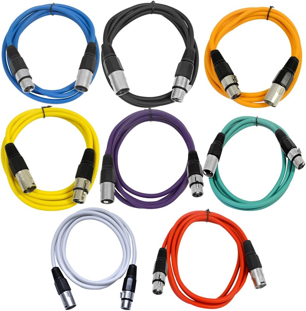 Seismic Audio - SAXLX-6-Multi - 8 Pack of Colored 6 Foot XLR Patch Cables - 6' Mic Cable Cords