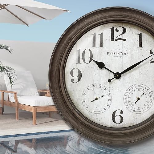 Miniatura 5 de Presentime & Co. Reloj Clifton de 26 pulgadas para exteriores con termómetro e higrómetro como estación meteorológica todo en uno, arte de pared de