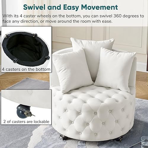 Miniatura 4 de JOYBASE Silla giratoria de barril, silla redonda giratoria con 3 almohadas, silla de descanso cómoda y acogedora de gran tamaño, silla de club