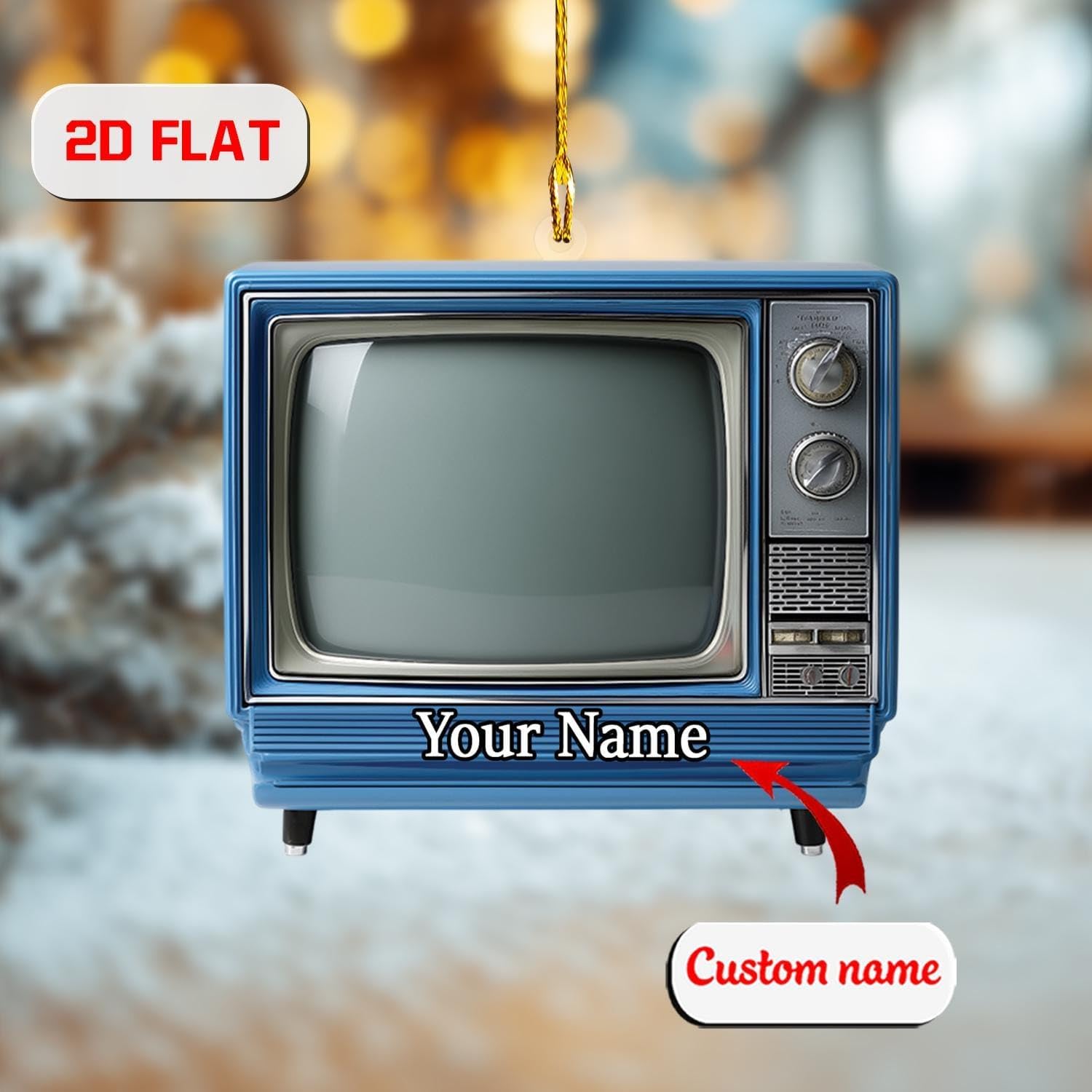 Personalized 2D Acrylic Ornament – Retro TV Blue | Vintage Television Keepsake