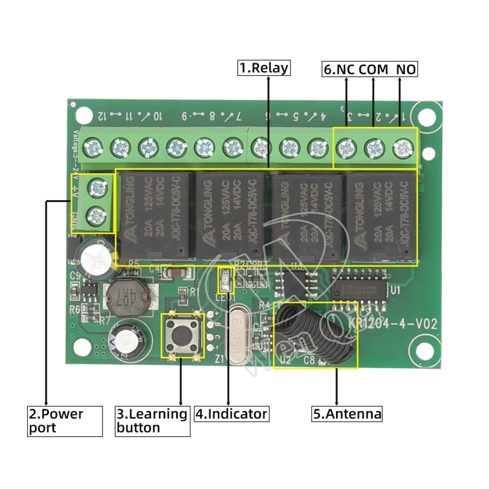 Interruttore di telecomando universale senza fili 433 MHz DC 6V12V 24V 30V 4CH10A ricevitore trasmettitore Rf for garage/cancello/motore/luce/lampada sistema centro di controllo intelligente(2404 4kt1
