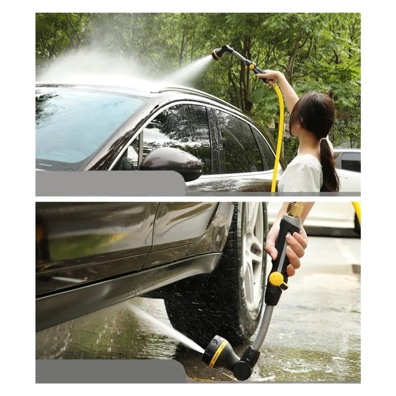 Pistola pulverizadora con manguera Boquilla, Manguera de agua jardín expandible con rociador giratorio y alta presión, sin torceduras, 17-125 pies(Hose Set 06,17FT)