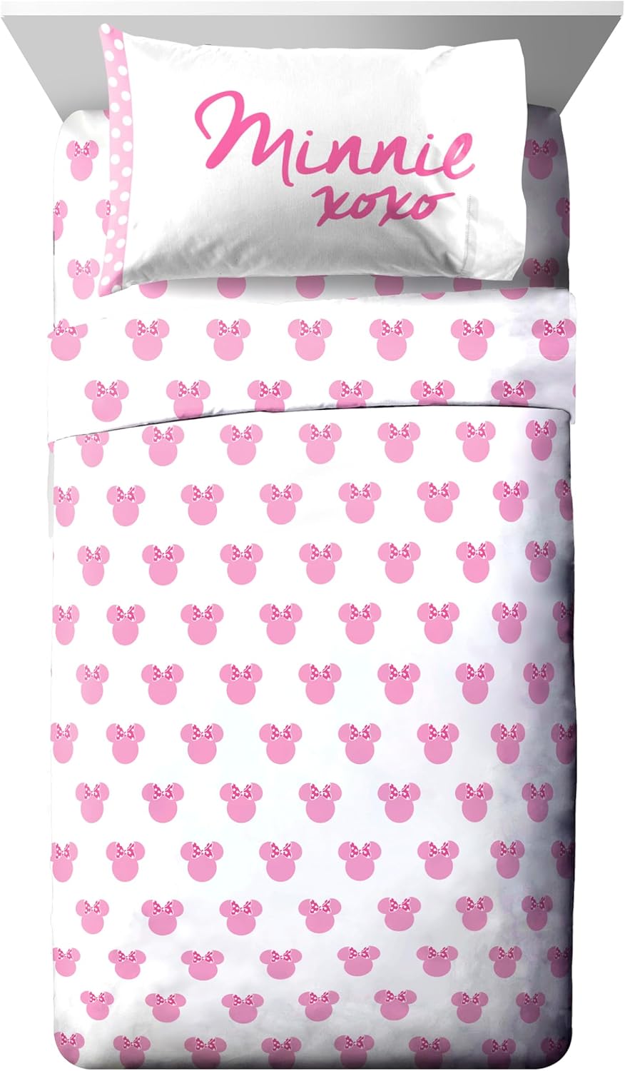 Disney Minnie Mouse XOXO 5 Piece Twin Bed Set - Includes Reversible Comforter & Sheet Set - Super Soft Fade Resistant Polyester (Official Disney Product)