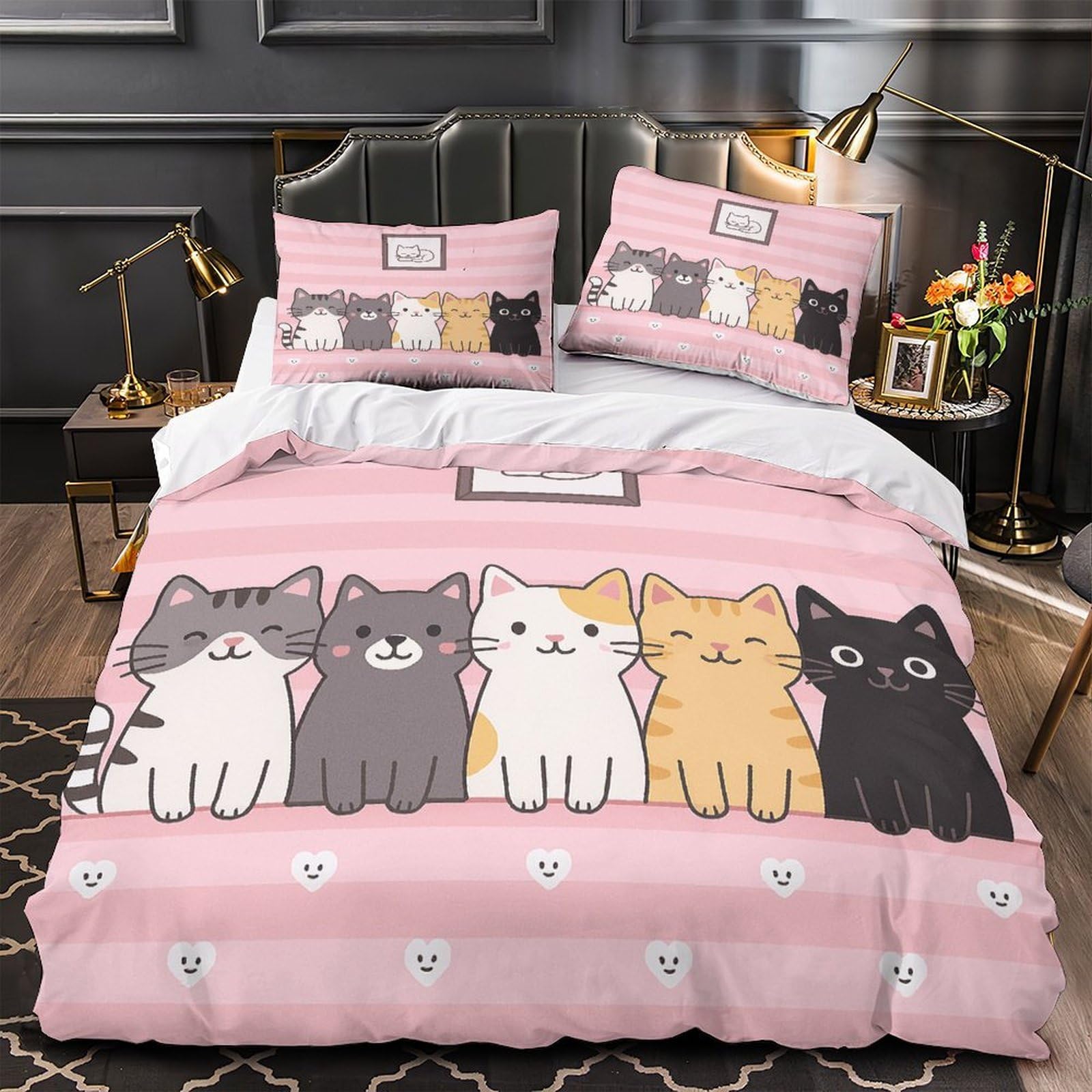 Housse de couette chat mignon 3D parure de lit microfibre douce lit double 200x200