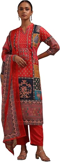 Soch Womens Muslin Ethnic Motifs Suit Set With Beads