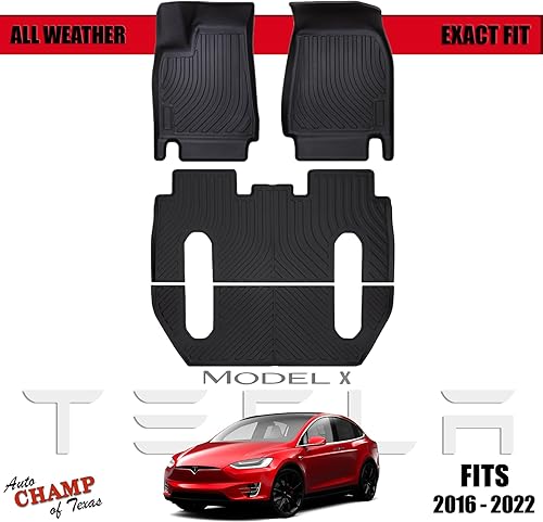 Miniatura 5 de Auto Champ Tesla Model X - Alfombrillas de piso de 6 plazas, forros para todo tipo de clima, accesorios compatibles con años 2020-2023, alfombrillas