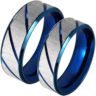 Couple Engagement Rings Blue Ring Scrub, Stainless Steel Couple Rings