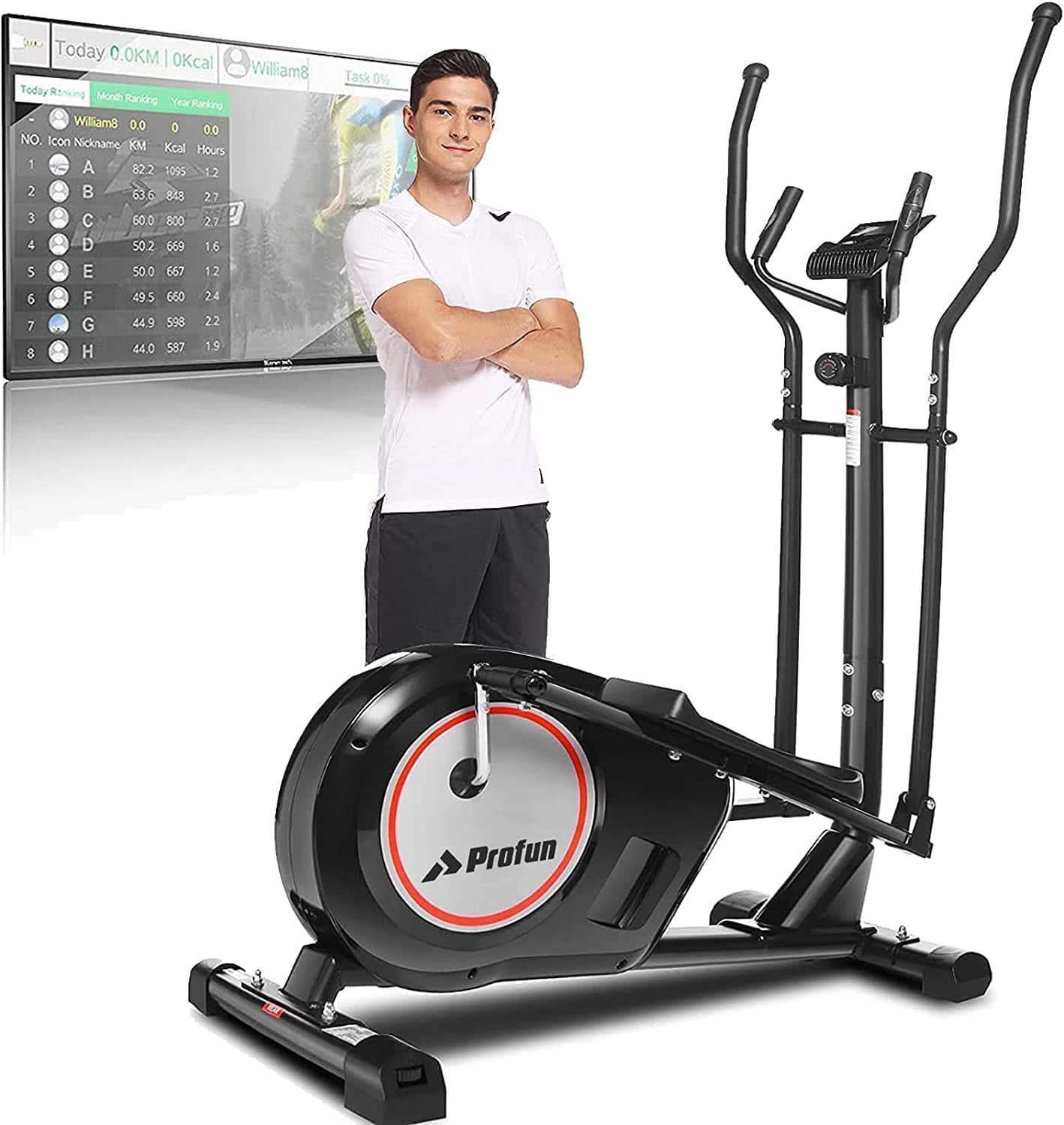 Crosstrainer Für Zuhause, Ellipsentrainer mit APP-Steuerung, 8 Magnetwiderstandsstufen, Bluetooth, 12kg Schwungrad, 170kg Max Kapazität Gewicht