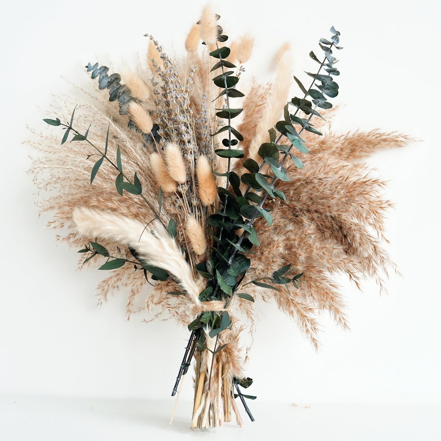 Bouquet de Fleurs séchées Naturelles avec Pampa, Eucalyptus séchés et Fausses Fleurs – Décoration bohème pour Chambre, Salon et Mariage – Idéal pour Vase décoratif