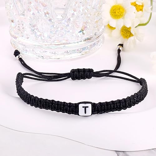 Miniatura 102 de Initial Bracelets for Couples Women Men Initial Charm Handmade Rope Braided Letter Bracelet for Teens Adjustable Jewelry Father's Day Gifts for Him