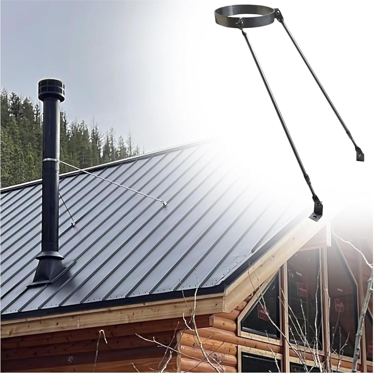 Stainless Steel Chimney Support Kit, Adjustable Roof Brace for 10"-4" Pipes, High Weather Resistance, Durable Stove Pipe Support, Ideal for Snowstorm Conditions (Diamet