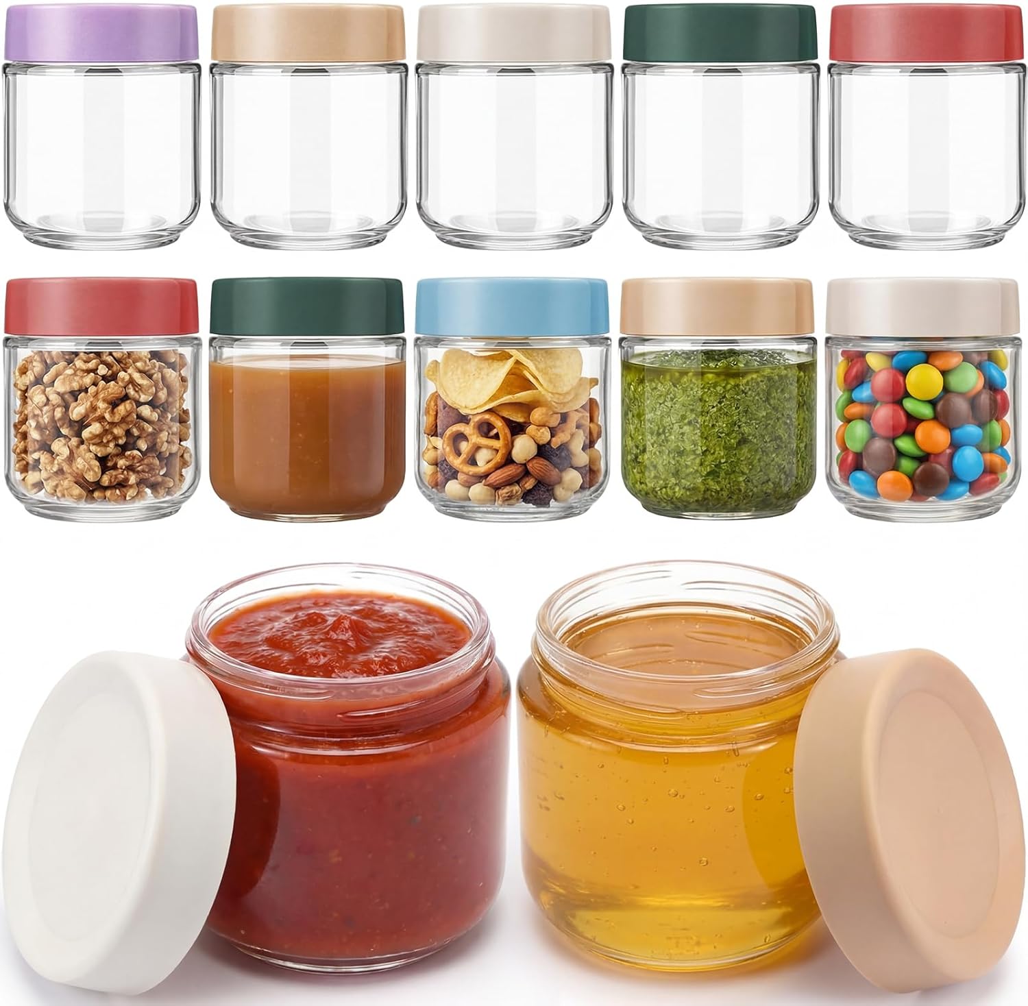 20 Pcs 2oz Glass Salad Dressing Container, Small Condiment Dip Jar with Lids, Leakproof Reusable Sauce Cups for Lunch Box, Picnic and Travel Lunch Box Accessories