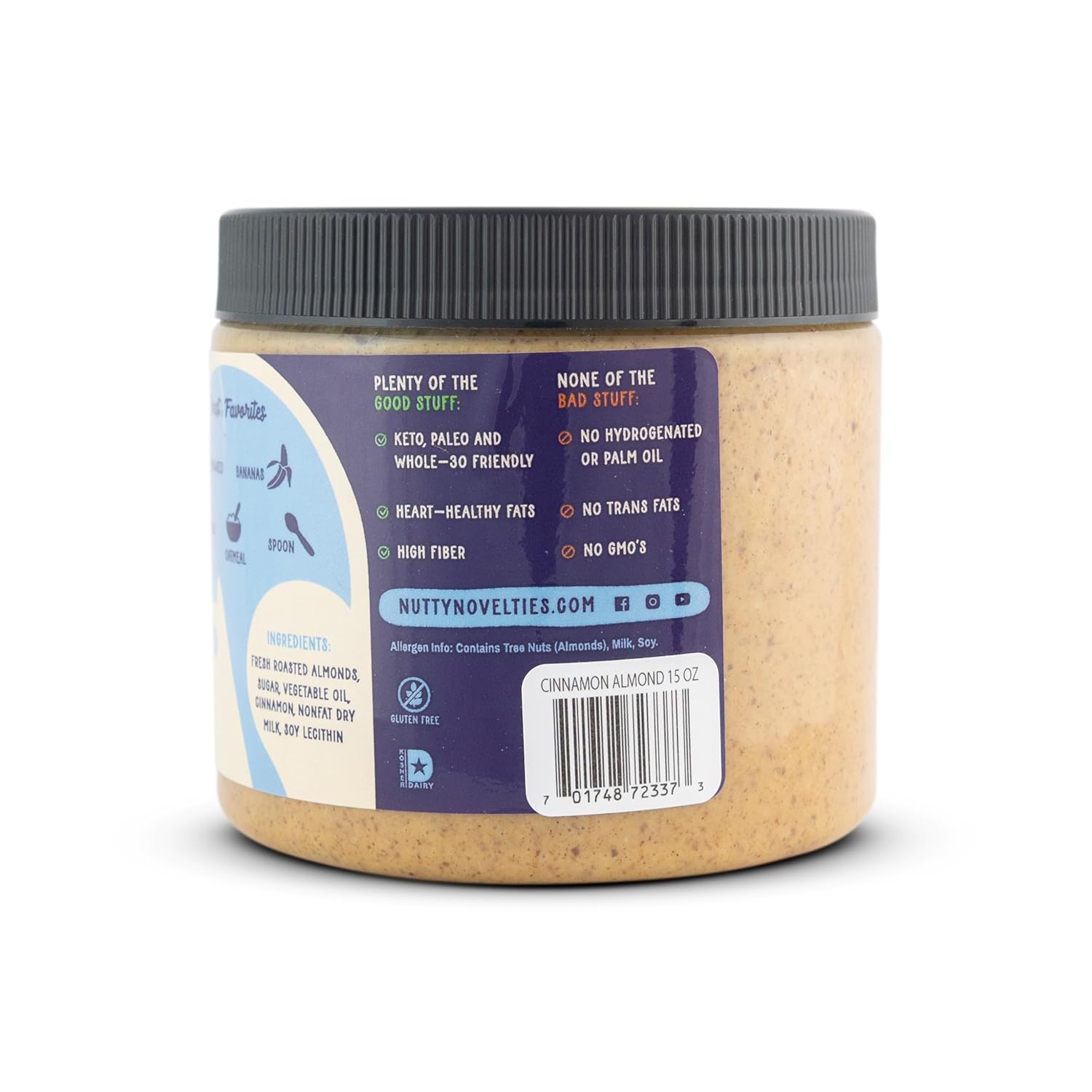 Nutty Novelties Gourmet Cinnamon Almond Butter for Toast, Smoothies, and Baking - High Protein & Healthy, Keto & Paleo Friendly - Non-GMO, No Artificial Ingredients - Creamy Nut Butter - 15 x 2 Ounces