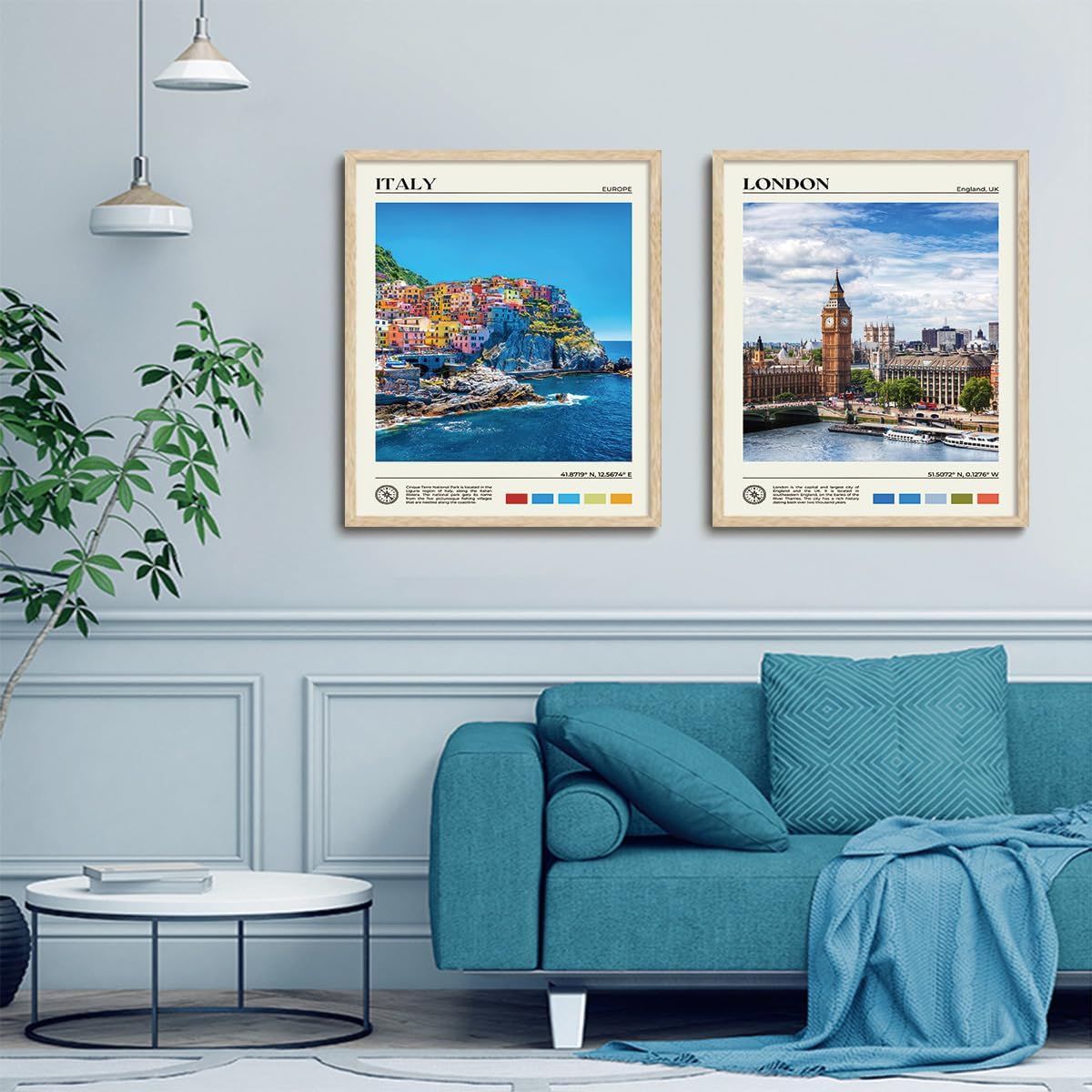 KISSFOX OAK Wood Framed Wall Art London Wall Decor England Canvas Art City Pictures Landscape Paintings Travel Posters Aesthetic Artwork For Bedroom Office Living room